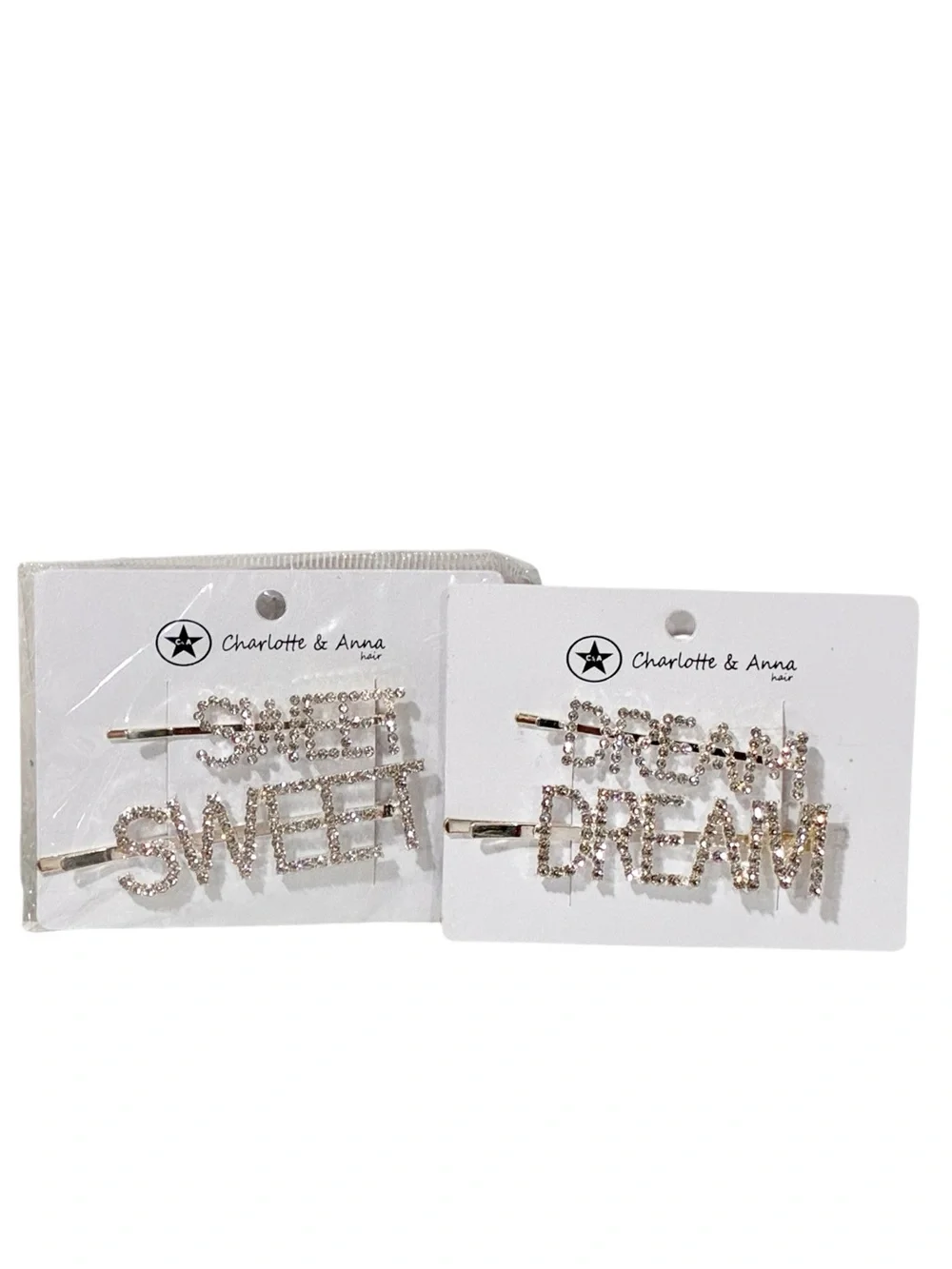 Silver Tone Rhinestone Sweet Dream Hair Clips NEW